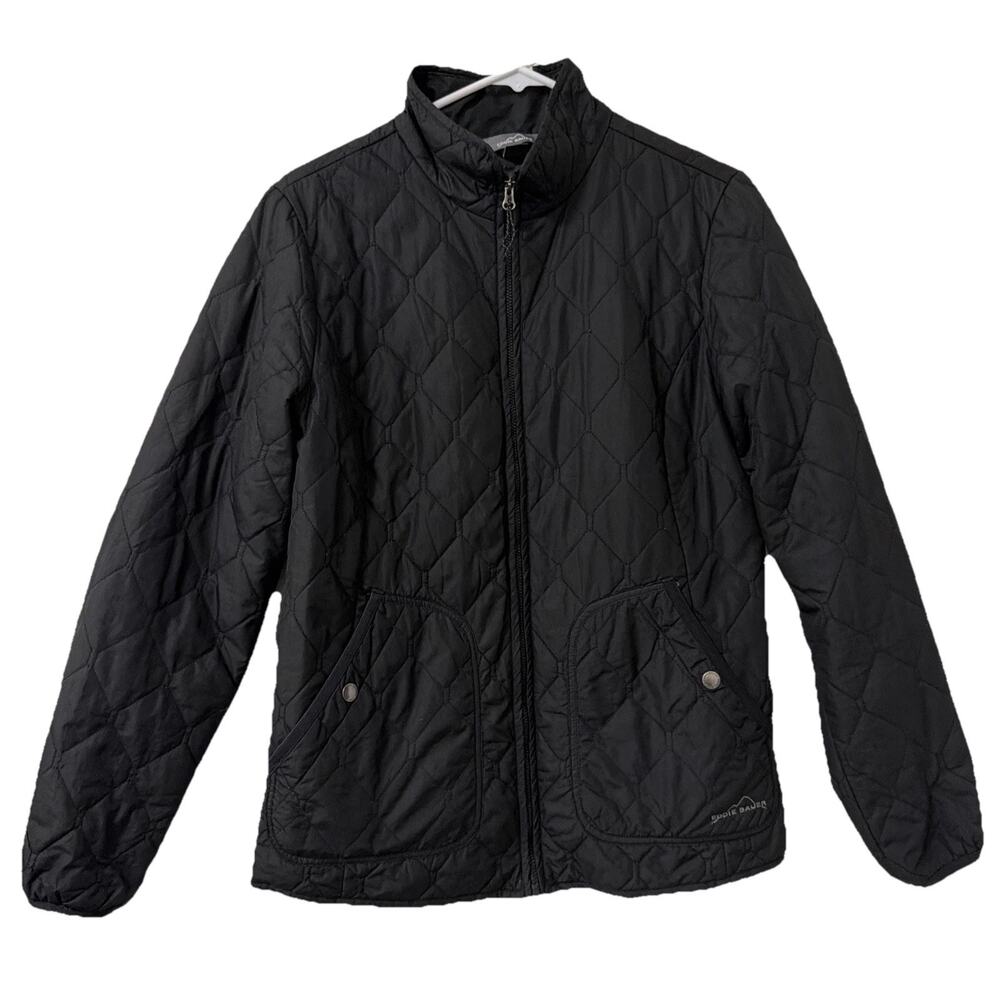 Eddie Bauer Jacket Women's MEDIUM Quilted Puffer Full Zip Lightweight Black